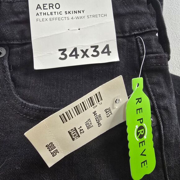 Aeropostale Aero Athletic Skinny Jeans Men's 34 x 34 Black Distressed NWT - Picture 7 of 16